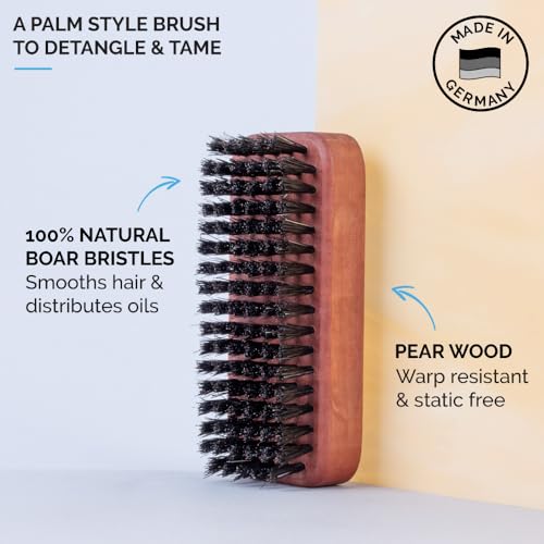 ZEUS Palm Beard Brush for Men, Soft 100% Boar Bristles, Gently Detangles, Smooths & Conditions Facial Hair, German-Made Pear Wood Handle (G92)