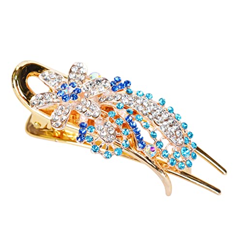 Bleiou Rhinestone Inlaid Flower Hair Clips for Women Hair Clips Claw Hairpin Accessory 1 Pcs(Blue)