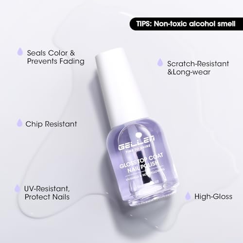 GELLEN Clear Nail Polish Top Coat – High Gloss, Quick Dry, Non-Toxic