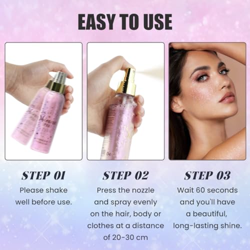 Glitter Spray for Hair and Body, Glitter Body Spray, Glitter Spray for Clothes, Quick-Drying Waterproofing Body Shimmer Suitable for Festival Rave 3.72fl Oz (White, 3.72 fl oz)