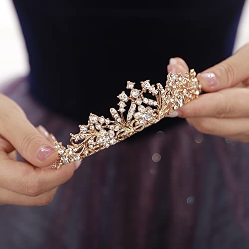 JWICOS Tiaras for Women Girls Birthday Crown Rhinestone Tiara Princess Crown for Women Bridal Wedding Prom Birthday Party Halloween Costumes Hair Accessories for Women Girls (Gold)