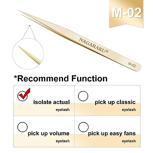 NAGARAKU Eyelash Extension Tweezers Precision Tip Straight & Curved Pair