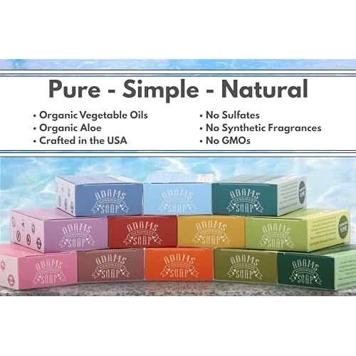 Adams Handmade Soap Variety Pack ? 4 Bar Set: Tea Tree, Eucalyptus Spearmint, Patchouli, Lemon Sage | Vegan, Cold Process, 84% Organic, Essential Oils, USA Made