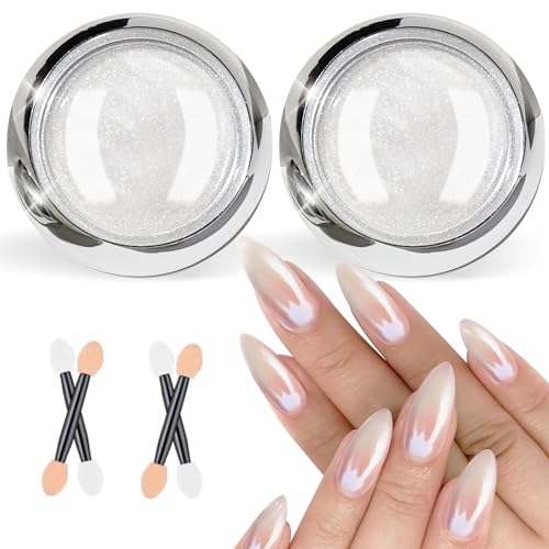 BISHENGYF Pearl Chrome Nail Powder:【Super Mirror Effect】White Pearl Chrome Nail Powder Ice Transparent Aurora Chrome Nail Powder for Nails Art DIY