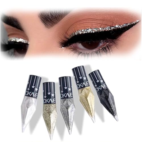 Glitter Eyeliner Liquid 5 Color Set - Waterproof Metallic Shimmer