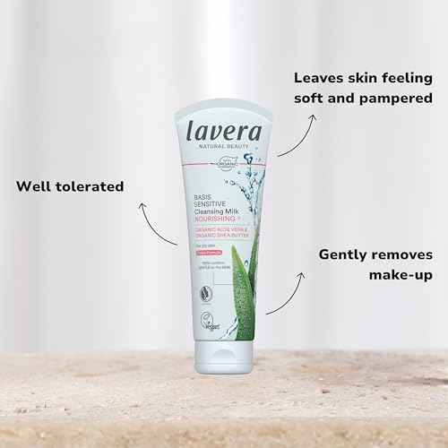 lavera Basis Sensitive Cleansing Milk - Facial Cleanser with Aloe Vera & Shea Butter for Soft Skin - Make Up Remover - Face Wash - PETA Certified - Vegan - Made in Germany - 4.3 Fl Oz