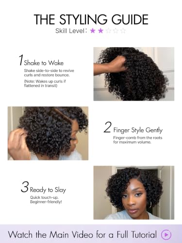 LUVME 8 Inch Curly Pixie Wig Black Short Glueless Human Hair