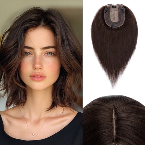 Rich Choices No Bang Human Hair Topper 4x4.7 inch Dark Brown #2 - Remy Clip-In Hairpiece