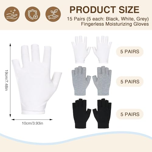 Fingerless Moisturizing Gloves Cotton Touchscreen - 15 Pairs