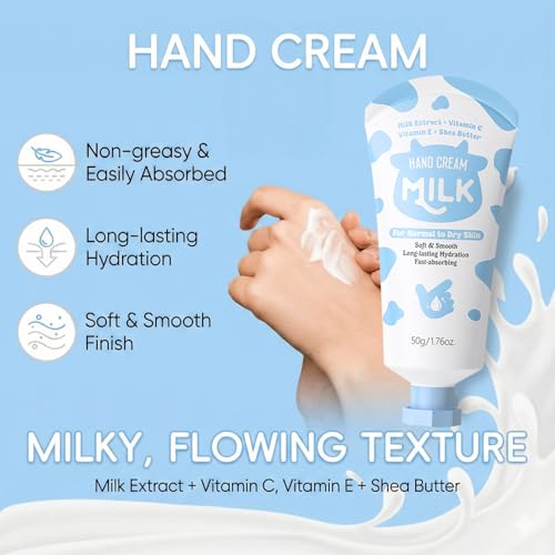 Milk Skincare Set 7-in-1 for Kids & Teens Girls, Gentle Milk Extract Bathing Cleaning Kit with Hand Cream, Hand Wax, Nourishing Soap, Mud Mask, Hydrating Balm Stick, Hair Removal, Makeup Bag(Set C)
