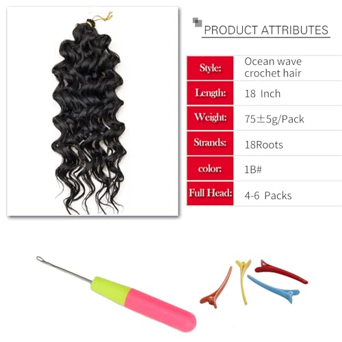 Curly Crochet Hair For Black Women Ocean Wave Crochet Hair Hawaii Deep Wave Braiding Hair Synthetic Bohemian Crochet Braid Water Wave Crochet hair Extensions(Pack of 2, 350#)