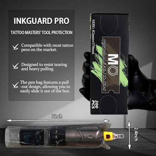 Tattoo Machine Covers 200pcs Tattoo Pen Covers 7 x 2.4inch Disposable Tattoo Pen Machine Bags Professional Tattoo Supplies and Accessories (BLACK)