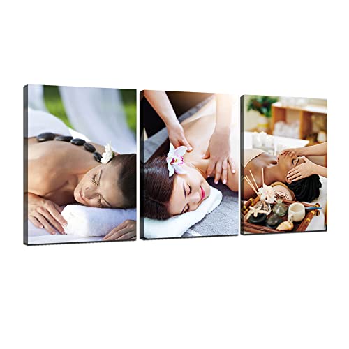 Spa Massage Wall Art Health Beauty Picture Spa Salon Wall Decor Massage Poster Spa Studio Salon Decoration Health Beauty Painting for Beauty Salon Clinic Canvas Printings Framed Ready to Hang(48''Wx22''H)