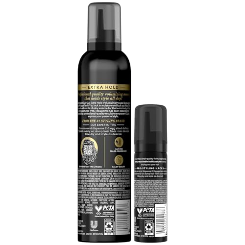 TRESemm? Shaping Mousse, Extra Hold 2-Pack + Travel-Size Bottle ??Moisturizing Hair Mousse for Sculpting, 24H Frizz Control (3 Piece Set)