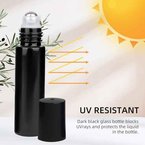 10ML Glass Essential Oil Roller Bottles,24 Pack black Oil Roller Bottles for Essential Oils, refillable rollerball bottle(24 Labels, Opener, Funnel, Dropper Included)