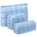 Huhumy Medium Blue Checkered Puffy Makeup Bag Set for Women