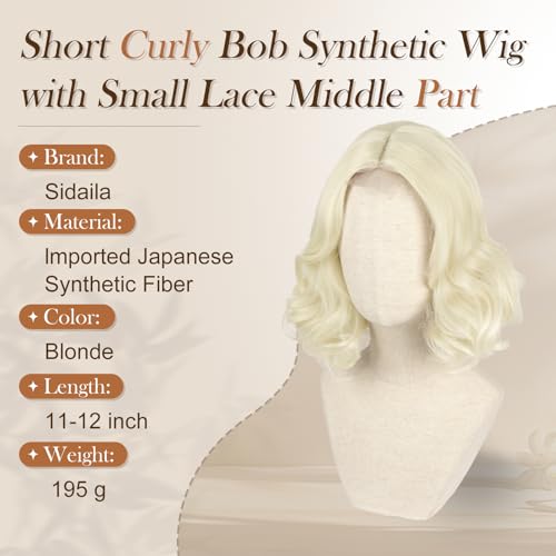 11-12 Inch Blonde Wavy Bob Wig with Middle Part