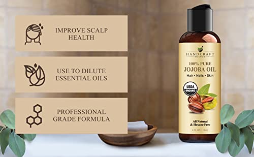 Handcraft Blends USDA Organic Jojoba Oil 4 fl. oz - 100% Pure & Natural Jojoba Oil for Skin, Face and Hair - Deeply Moisturizing Anti-Aging Jojoba Oil for Men and Women