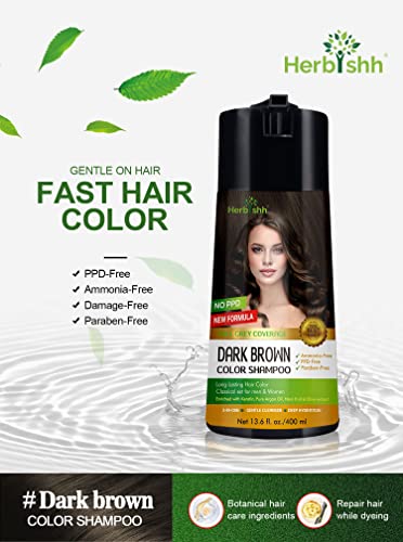 Herbishh Dark Brown Hair Dye Shampoo 3-in-1 Color for Women & Men 400ml