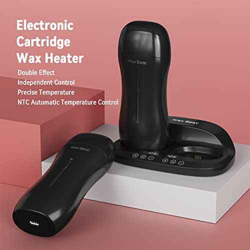 Wax Bear Roll On Warmer with Double Roller for Soft Wax Cartridges, Magnetic Heater Base for Hair Removal - Ideal for Home or Salon Use (Black)