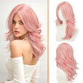 Haloo 20 Inch Pink Layered Wig with Curtain Bangs - Lace Front