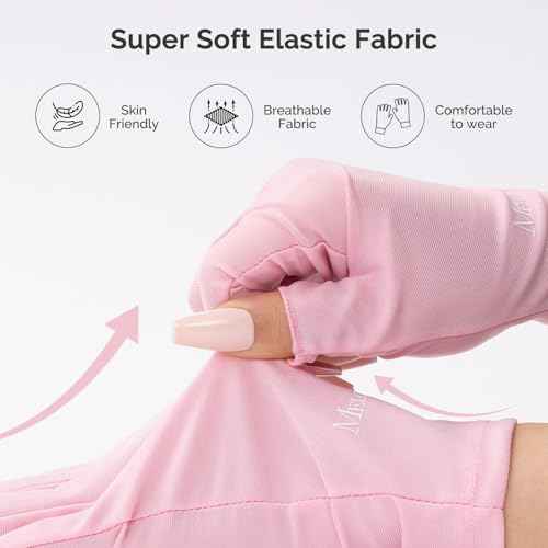 MelodySusie Premium UV Protection Gloves for Manicures, Cool Feeling Fabric,Professional UPF50+, UV Gloves for Gel Nail Lamp, Anti UV Light, Skin Care Fingerless Design, Pink