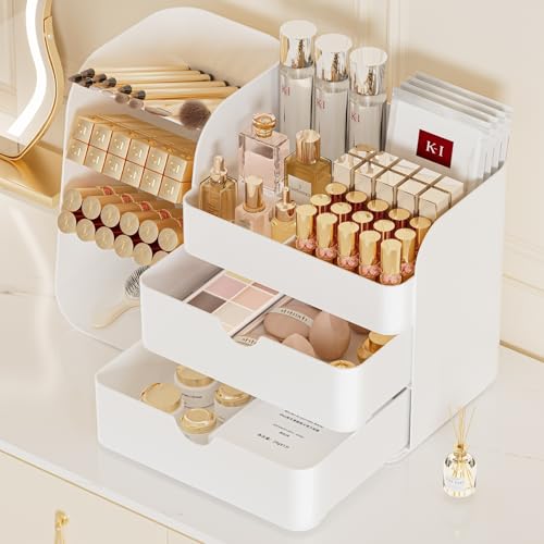 Booklov Small White Makeup Organizer with Drawers & Compartments - M01