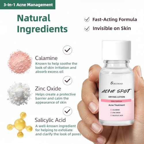 Premium Acne Spot Drying Lotion with Swab, Overnight Acne Treatment For Face, Dry Out Pimples, Blemishes, Zits And Clean Pores, 12ml / 0.41 FlOz