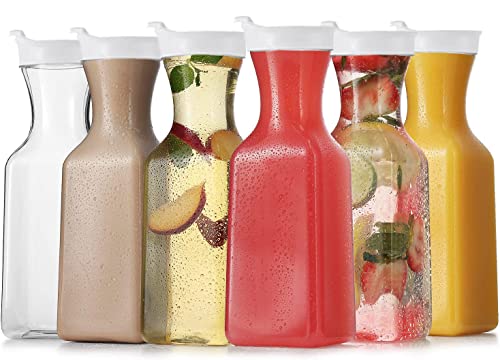 DilaBee 32oz Plastic Water Pitcher with Lid - Clear Square Carafe Set of 6