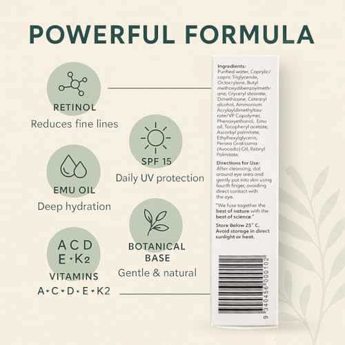 Y-Not Natural Revitalising Eye Cream ? Retinol, Emu Oil, Vitamins A C D E K2, SPF 15 ? Anti-Aging Hydrating Eye Treatment for Wrinkles, Puffiness, Eye Bags, Dark Circles ? 15g/0.53oz ? Clean Skincare