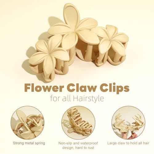 Large Flower Hair Clips for Women, Flower Hair Claw Clips for Thick Hair, Nonslip Hawaiian Hair clips, Cute Jaw Clips, Hair Accessories (yellow, pink, green, black, dark brown)