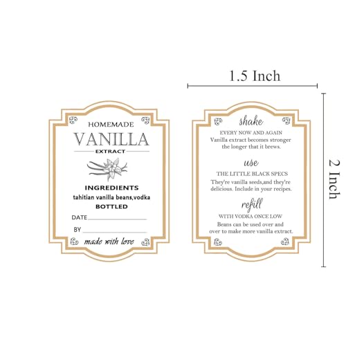 Homemade Vanilla Extract Labels - 100 Personalized Stickers with Instructions