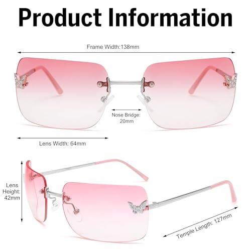 Revemo Rectangle Rimless Sunglasses - Retro Vintage Style