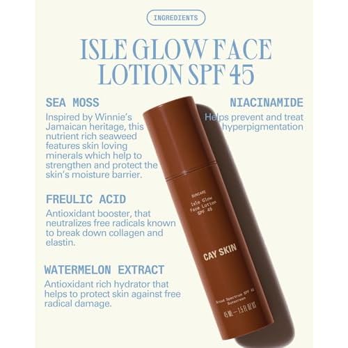 Cay Skin Isle Glow Face Moisturizer SPF 45 ? Illuminating Moisturizer, Broad Spectrum Sunscreen + Makeup Primer ? Lightweight, Pearlescent Formula with Radiant Finish for All Skin Types ? 1.5 oz.