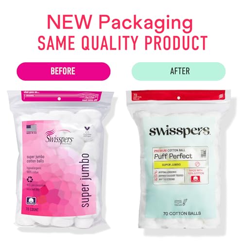 Swisspers Super Jumbo Cotton Balls - 100% Pure Cotton, 420 Ct (Pack of 6)