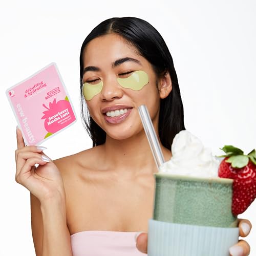 ESW Beauty Strawberry Matcha Latte Under Eye Patches (5-Pack) ? Depuffing & Hydrating ? Vegan Hydrogel with Green Tea for Refreshing, Nourished Under Eyes