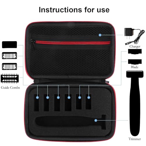 INVODA Travel Shaver Case Compatible with Philips Norelco QP2724/90 Trimmer Waterproof Hard Portable Storage Box for QP2520/90 QP2630/72 QP2724/70 QP2834/70 Shaver (Black-Red)