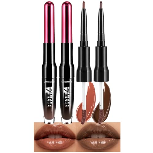 LANGMANNI 2 Pack Lip Liner & Gloss Set 07 Terracotta + 08 Espresso, 0.07 Fl Oz