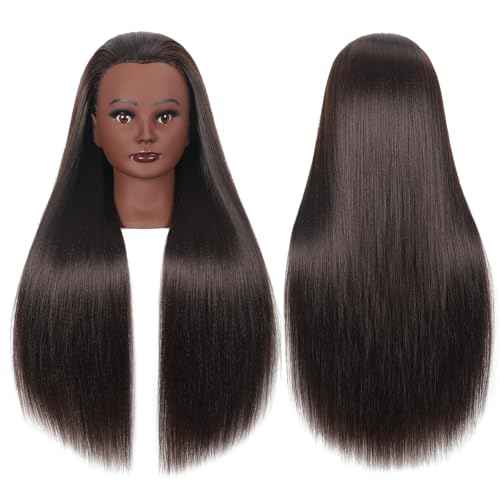 WeiRan 26"-28" Mannequin Head Styling Head with Hair Cosmetology Manikin Doll Training Head for Hairdresser Practice Braiding Free Clamp Holder and Comb (a01-block)