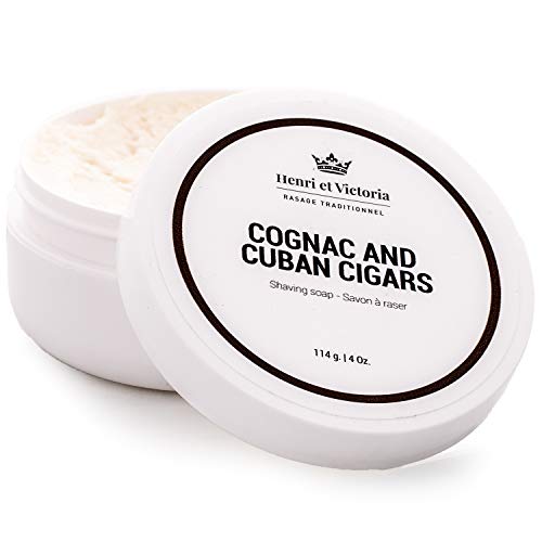 Henri et Victoria Shaving Soap For Men | Smooth Shave, Lathers Up Nicely, Long-Lasting Scent | Canadian Made by Skilled Artisan 114 g (4 oz) (Cognac and Cuban Cigars)