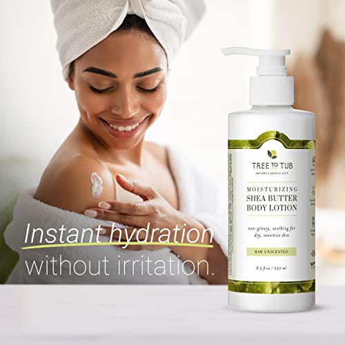 Tree to Tub Unscented Shea Butter Body Lotion for Dry Skin - Fragrance Free Lotion,Vegan Body Moisturizer, Good for Sensitive Skin for both Women & Men