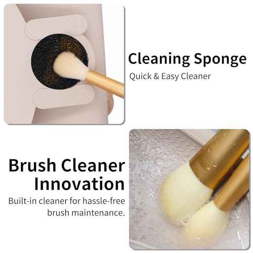 Silicone Makeup Brush Holder with Cleaning Pad - Travel Brush Organizer Case, Magnetic Closure Waterproof Cosmetic Bag for Easy Storage & On-the-Go Cleaning (9.05 Inch)