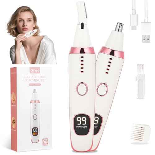 LED Display Ear and Nose Hair Trimmer Clipper for Women Men,2025 Rechargeable 2 in 1 Painless Eyebrow & Facial Hair Trimmer with Powerful Motor and Dual-Edge Blades Easy Cleansing (White)