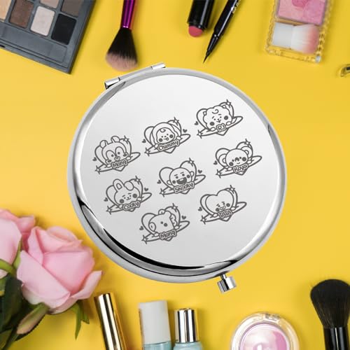 KEYCHIN K-Pop Boys Pocket Mirror Korean Group Fans Gifts Korean Bangtan Compact Makeup Mirror for K-Pop Fans (BT Mang-S)