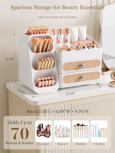 Booklov Large White Makeup Organizer with Drawers & Compartments - Vanity Storage