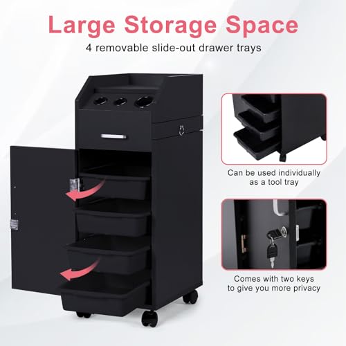 Winado Salon Trolley Cart with 4 Drawers & 3 Hair Dryer Holders
