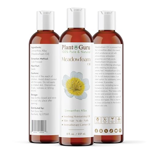 Plant Guru Meadowfoam Oil 8 fl. oz. Cold Pressed 100% Pure Natural Carrier ? Skin, Face, Body, and Hair Moisturizer. Ideal for DIY Creams, Lotions, and Lip Balms