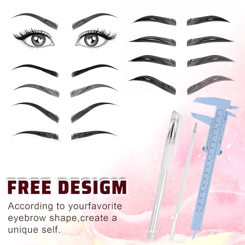 Eyebrow Mapping Kit, 4 Pcs Brow Mapping Pens with with 4 Replacement Refills and 2 Ruler, Makeup Tattoo Skin Marker Pen, Brow Lamination Supplies for Eyebrow Lip Skin