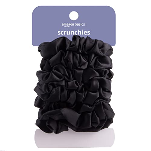 Satin Scrunchies No Crease Hair Ties for Thin & Normal Hair - Black 8 Pack