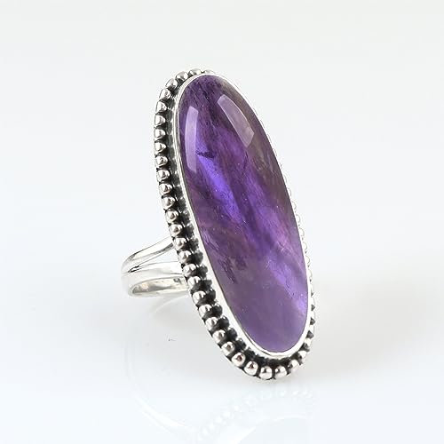 Purple Amethyst Gemstone Ring 925 Sterling Silver Long Oval Amethyst Designer Ring February Birthstone Promise Ring Present Gift For Her Handmade Ring By NKG